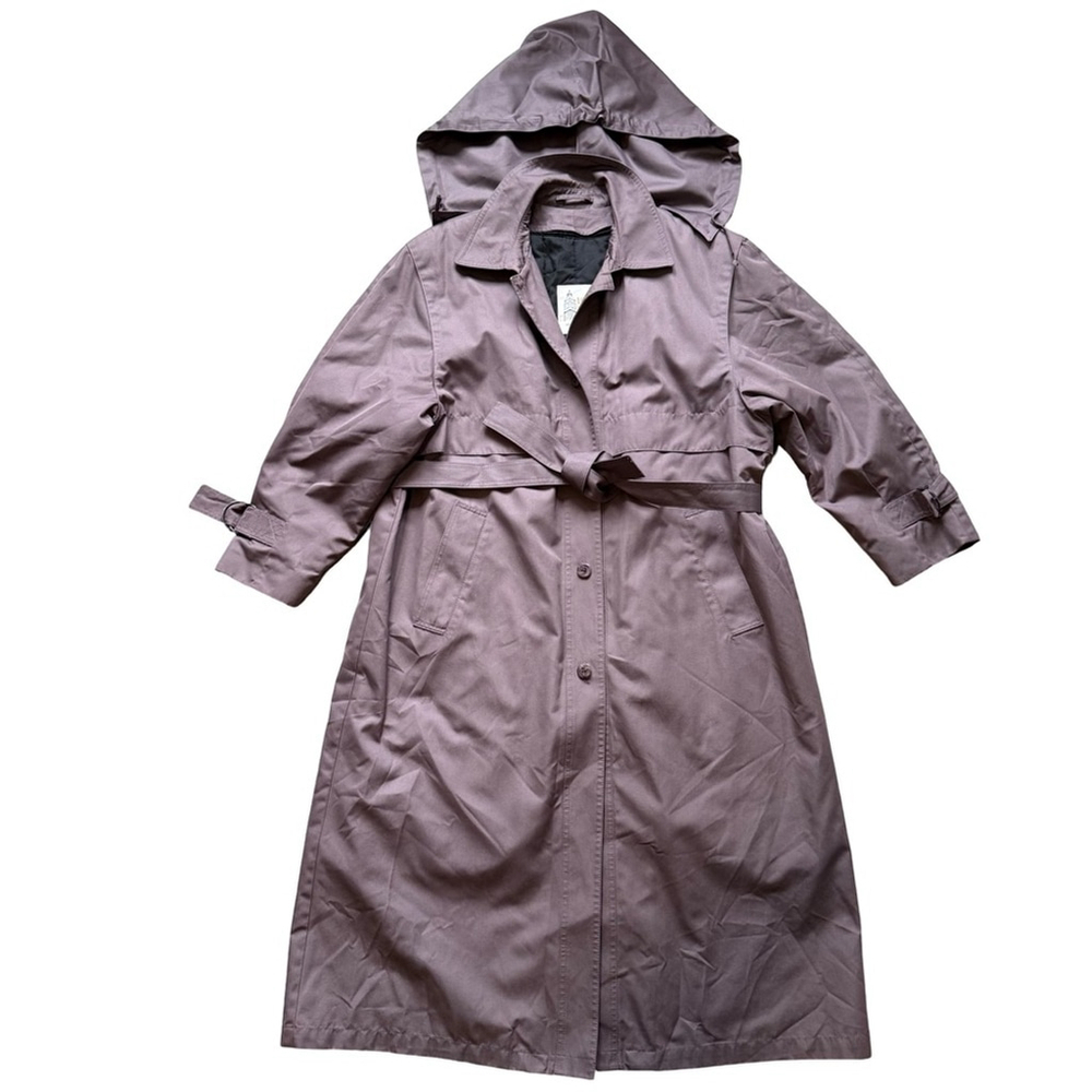 London Fog Mauve Quilted Trench Coat Size 14P Rare Colour Vintage 70s-80s - Picture 2 of 16